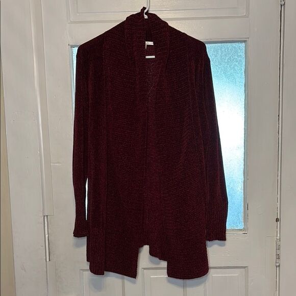 Seven7 Women's Burgundy Open Front Cardigan Sweater Size L - Picture 2 of 6
